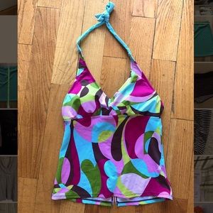 Athleta geometric, halter-tie tankini top, size 2 (=medium)